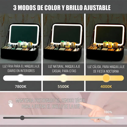 COSMETIQUERO CON ESPEJO Y LUZ LED Y ORGANIZADOR