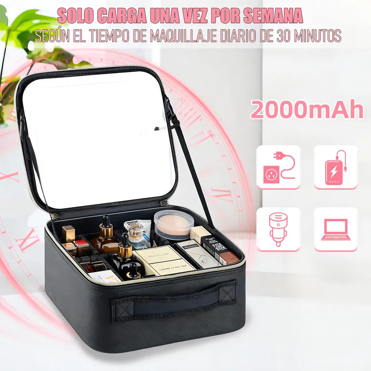COSMETIQUERO CON ESPEJO Y LUZ LED Y ORGANIZADOR