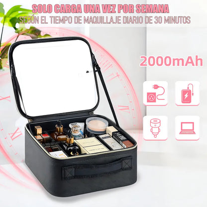 COSMETIQUERO CON ESPEJO Y LUZ LED Y ORGANIZADOR