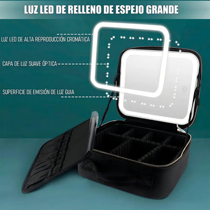 COSMETIQUERO CON ESPEJO Y LUZ LED Y ORGANIZADOR