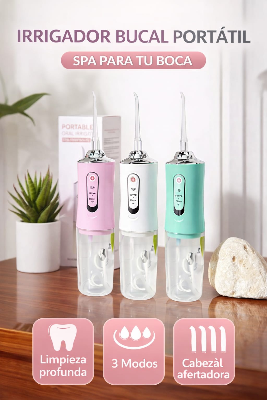 Irrigador bucal eléctrico con chorro de agua, limpiador dental