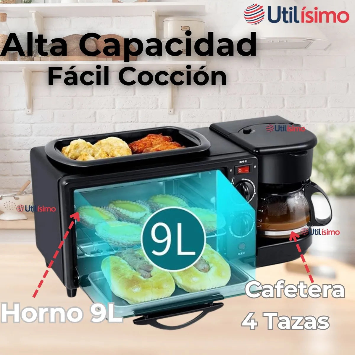 HORNO ELÉCTRICO CAFETERA FREIDORA 3 EN 1