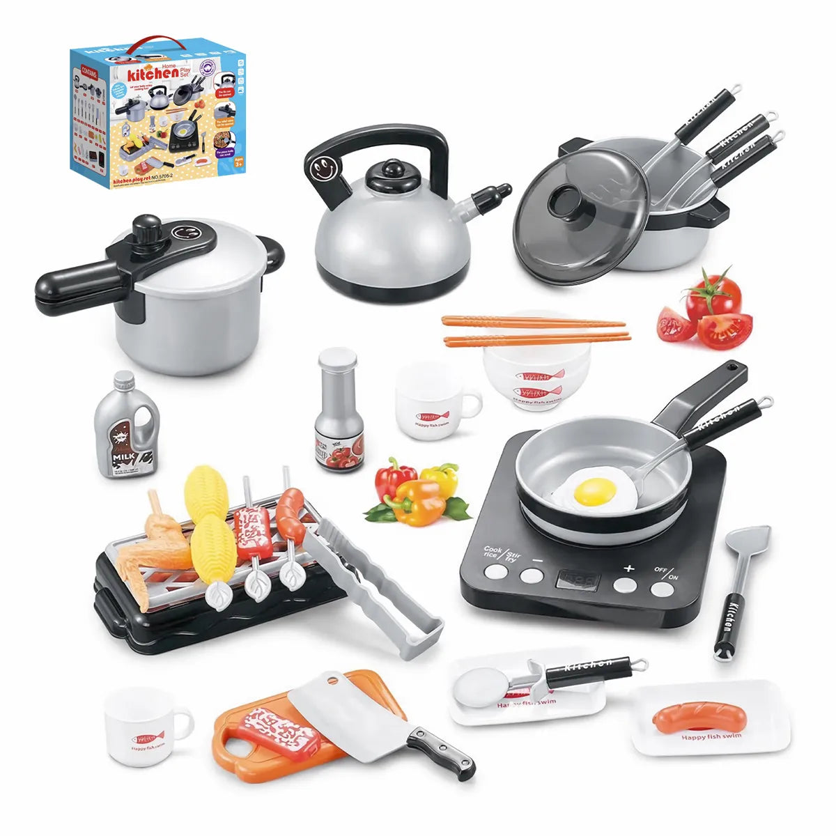 Set De Cocina De Juguete 36pcs Niños Juego De Mini Chef Gris